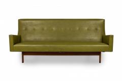 Jens Risom Danish Mid Century Avocado Green Vinyl and Teak Upholstered Sofa - 4172144