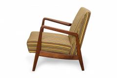 Jens Risom Jens Risom Danish Shaped Teak and Striped Upholstered Lounge Armchair - 2789614