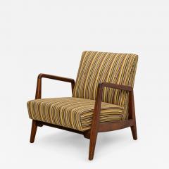 Jens Risom Jens Risom Danish Shaped Teak and Striped Upholstered Lounge Armchair - 2795094