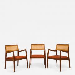 Jens Risom Jens Risom Danish Teak Caning and Orange Upholstery Conference Armchairs - 2788813