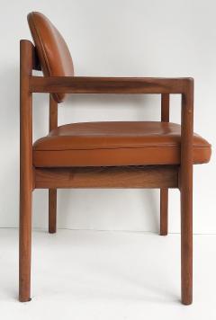 Jens Risom Jens Risom Design Pair of Oiled Walnut Leather Upholstered Armchairs c 1965 - 3500700