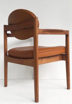 Jens Risom Jens Risom Design Pair of Oiled Walnut Leather Upholstered Armchairs c 1965 - 3500704