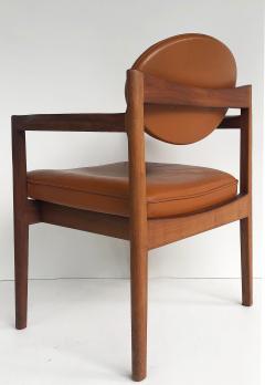 Jens Risom Jens Risom Design Pair of Oiled Walnut Leather Upholstered Armchairs c 1965 - 3500705