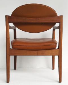 Jens Risom Jens Risom Design Pair of Oiled Walnut Leather Upholstered Armchairs c 1965 - 3500707