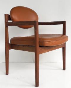 Jens Risom Jens Risom Design Pair of Oiled Walnut Leather Upholstered Armchairs c 1965 - 3500743