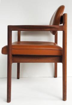 Jens Risom Jens Risom Design Pair of Oiled Walnut Leather Upholstered Armchairs c 1965 - 3500754