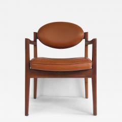 Jens Risom Jens Risom Design Pair of Oiled Walnut Leather Upholstered Armchairs c 1965 - 3505240