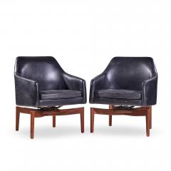 Jens Risom Jens Risom Mid Century Walnut Swivel Chairs Pair - 4477853