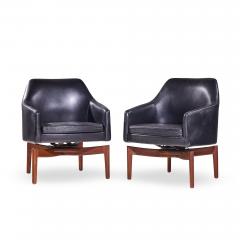 Jens Risom Jens Risom Mid Century Walnut Swivel Chairs Pair - 4477889