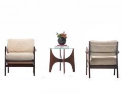 Jens Risom Jens Risom Walnut Lounge Chairs in Ivory Shearling circa 1950s - 1882705