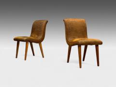 Jens Risom Jens Risom attr Mid Century Modern Side Chairs Walnut Fabric USA 1940s - 4205371