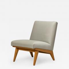 Jens Risom Jens Risom for Knoll Light Gray Upholstered Blonde Wood Slipper Side Chair - 2795077