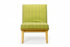 Jens Risom Jens Risom for Knoll Lime Green Striped Upholstered Blonde Wood Side Chair - 2789435