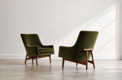Jens Risom Lounge Chairs Model 2136 by Jens Risom in Velvet and Walnut C 1950s - 4788722