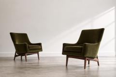 Jens Risom Lounge Chairs Model 2136 by Jens Risom in Velvet and Walnut C 1950s - 4788723