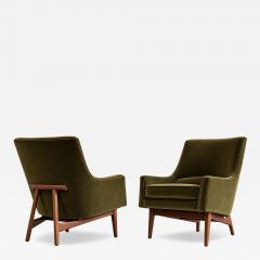 Jens Risom Lounge Chairs Model 2136 by Jens Risom in Velvet and Walnut C 1950s - 4789897
