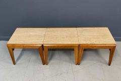 Jens Risom Mid Century Trio of Walnut and Travertine Stools or Bench by Jens Risom - 1761565