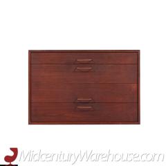 Jens Risom Mid Century Walnut and Brass Wall Mounted Cabinet Chest of Drawers - 3687812