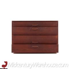 Jens Risom Mid Century Walnut and Brass Wall Mounted Cabinet Chest of Drawers - 3687816