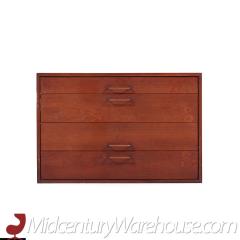 Jens Risom Mid Century Walnut and Brass Wall Mounted Cabinet Chest of Drawers - 3687824