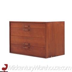 Jens Risom Mid Century Walnut and Brass Wall Mounted Cabinet Chest of Drawers - 3687825