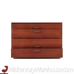 Jens Risom Mid Century Walnut and Brass Wall Mounted Cabinet Chest of Drawers - 3687829