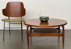 Jens Risom Mid Century Walnut and Cane Floating Round Cocktail Table by Jens Risom - 2851687