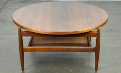 Jens Risom Mid Century Walnut and Cane Floating Round Cocktail Table by Jens Risom - 2851692