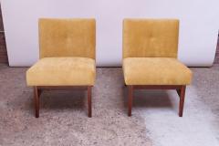 Jens Risom Midcentury American Modern Walnut and Velvet Slipper Chairs - 1208046