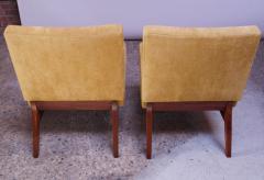 Jens Risom Midcentury American Modern Walnut and Velvet Slipper Chairs - 1208053
