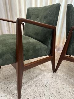 Jens Risom Original Vintage Jens Risom Armchairs in Green Suede w Label PAIR - 4641518