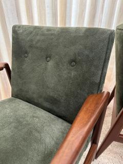 Jens Risom Original Vintage Jens Risom Armchairs in Green Suede w Label PAIR - 4641527