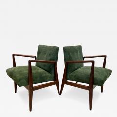 Jens Risom Original Vintage Jens Risom Armchairs in Green Suede w Label PAIR - 4705479