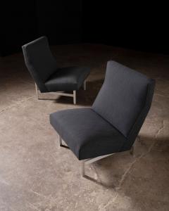 Jens Risom Pair of Jens Risom Slipper Lounge Chairs with Charcoal Tweed and Aluminum Frames - 4294441