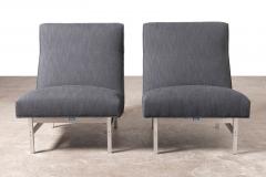 Jens Risom Pair of Jens Risom Slipper Lounge Chairs with Charcoal Tweed and Aluminum Frames - 4294443