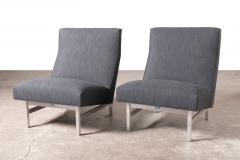 Jens Risom Pair of Jens Risom Slipper Lounge Chairs with Charcoal Tweed and Aluminum Frames - 4294444