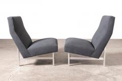 Jens Risom Pair of Jens Risom Slipper Lounge Chairs with Charcoal Tweed and Aluminum Frames - 4294447
