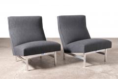 Jens Risom Pair of Jens Risom Slipper Lounge Chairs with Charcoal Tweed and Aluminum Frames - 4294448