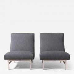 Jens Risom Pair of Jens Risom Slipper Lounge Chairs with Charcoal Tweed and Aluminum Frames - 4296821