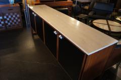 Jens Risom Rare Walnut Sideboard with Travertine Top and Leather Panels by Jens Risom - 163301