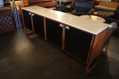 Jens Risom Rare Walnut Sideboard with Travertine Top and Leather Panels by Jens Risom - 163307