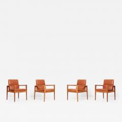 Jens Risom Set of Four Labeled Jens Risom Armchairs in Walnut in Cognac Leather USA 1960s - 1624487