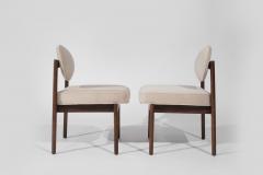 Jens Risom Set of Walnut Side Chairs by Jens Risom in Natural Mohair C 1950s - 3562612