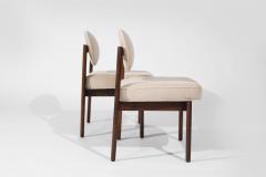 Jens Risom Set of Walnut Side Chairs by Jens Risom in Natural Mohair C 1950s - 3562615