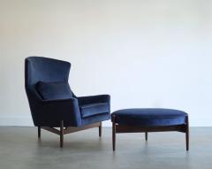 Jens Risom The Big Chair and Ottoman by Jens Risom in Navy Blue Velvet C 1950s - 4399826