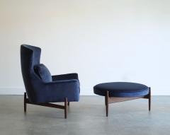 Jens Risom The Big Chair and Ottoman by Jens Risom in Navy Blue Velvet C 1950s - 4399827