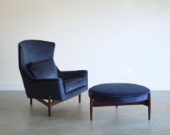 Jens Risom The Big Chair and Ottoman by Jens Risom in Navy Blue Velvet C 1950s - 4399828