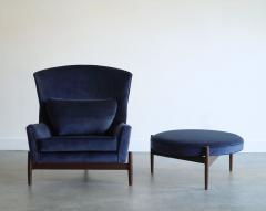 Jens Risom The Big Chair and Ottoman by Jens Risom in Navy Blue Velvet C 1950s - 4399829