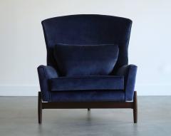 Jens Risom The Big Chair and Ottoman by Jens Risom in Navy Blue Velvet C 1950s - 4399830