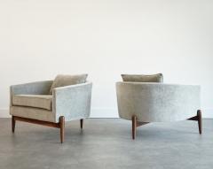 Jens Risom Tripod Barrelback Lounge Chairs in Greige Linen C 1950s - 4581327